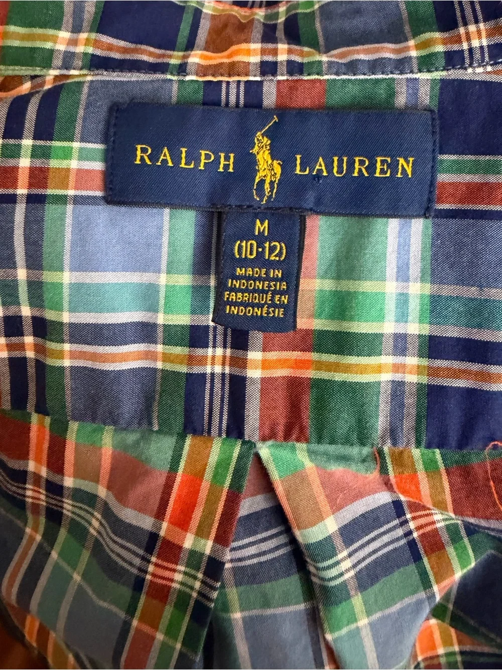 Ralph Lauren Gorgeous Blue/Orange/Green Plaid Long-Sleeve Button Down Size 10-12